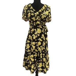 🌼 Michael Kors Floral Ruffle Midi Dress – Size Small